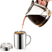 Yesland 2 Pack 13.5 oz Stainless Steel Double-Walled Metal Mugs, Insulated Coffee Cup with Lid and Handle, Thermal Camping Mugs for Coffee, Milk, Juice, Tea and Cold or Hot Drinks