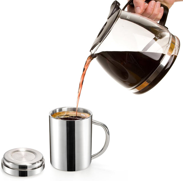 Yesland 2 Pack 13.5 oz Stainless Steel Double-Walled Metal Mugs, Insulated Coffee Cup with Lid and Handle, Thermal Camping Mugs for Coffee, Milk, Juice, Tea and Cold or Hot Drinks