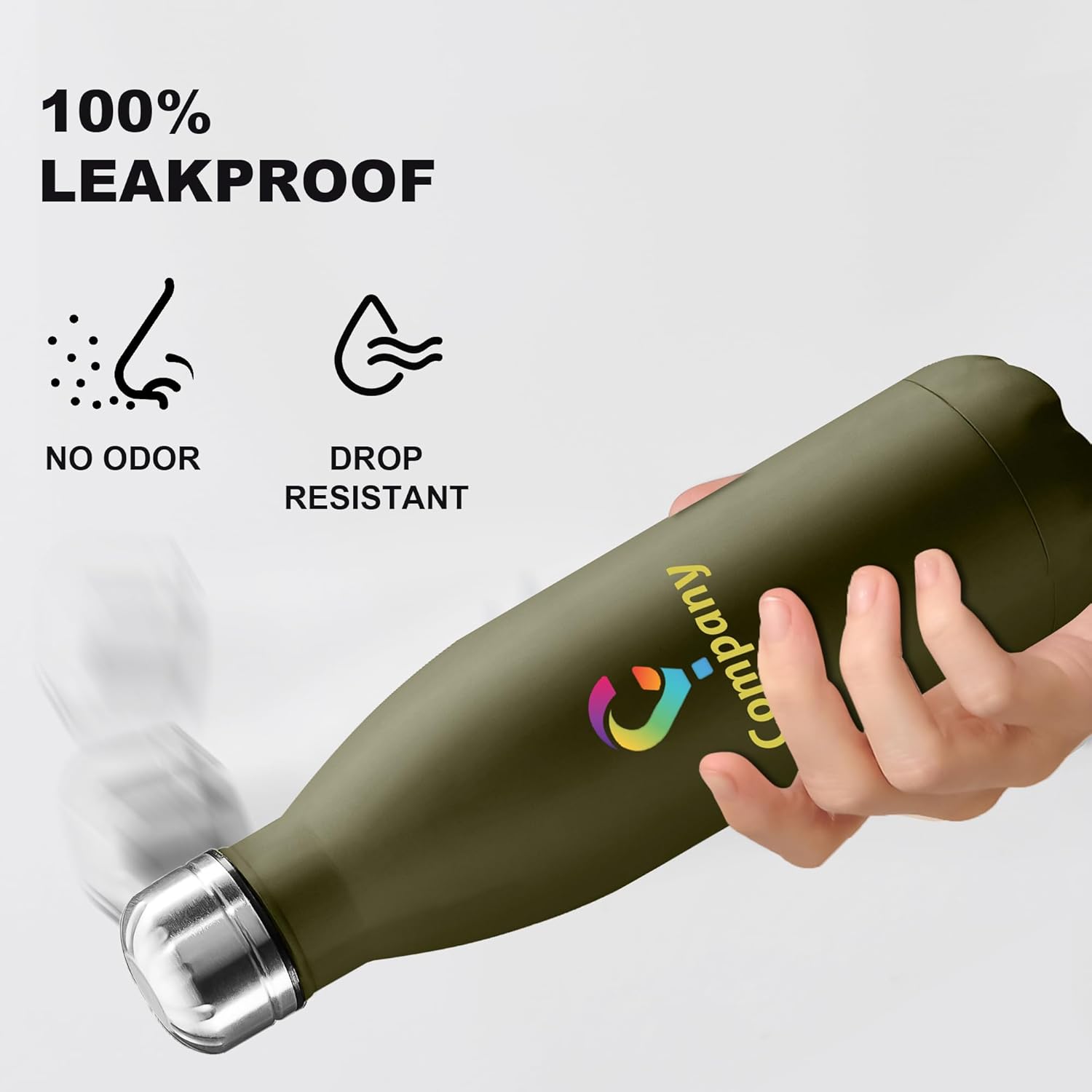 Personalized Custom Water Bottles 17oz Stainless Steel Double Wall Insulated Leakproof Cups for Sports Outdoors With Colorful Text Logo Print in USA