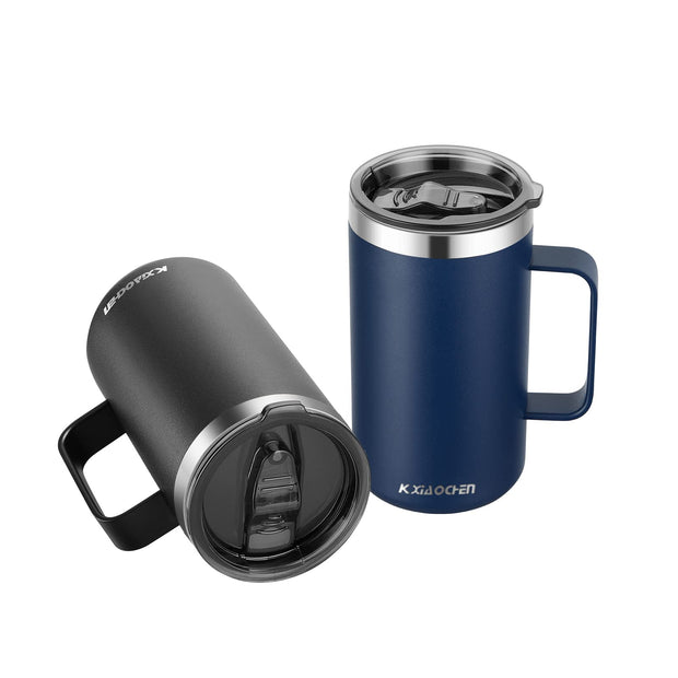 KXIAOCHEN 20oz Insulated Coffee Mug with Lid, Stainless Steel Coffee Cup, Double Wall Vacuum Coffee Tumbler with Handle, Premium Thermal Travel Coffee Mug (Navy Blue)
