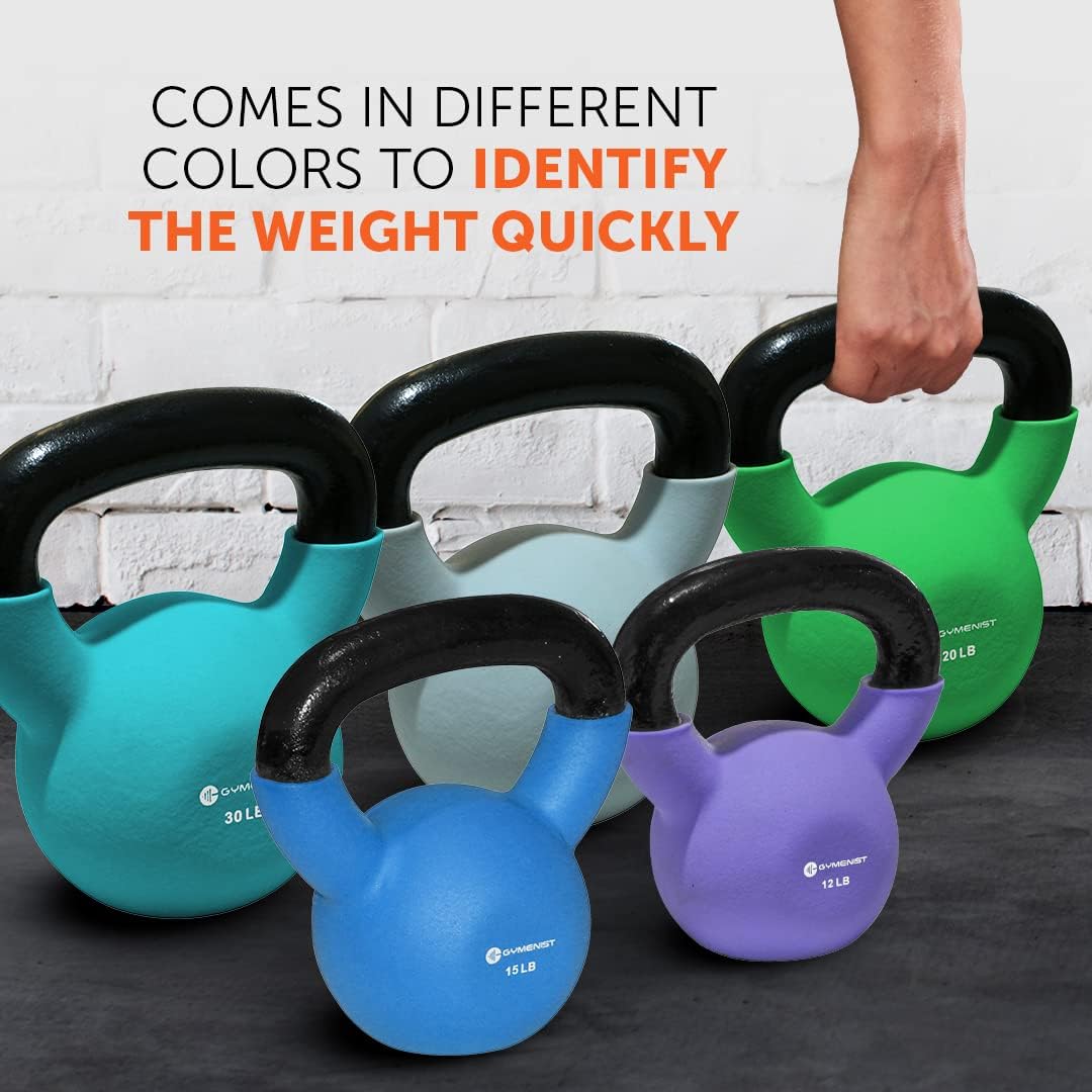 GYMENIST Kettlebell Fitness Iron Weights with Neoprene Coating Around The Bottom Half of The Metal Kettle Bell