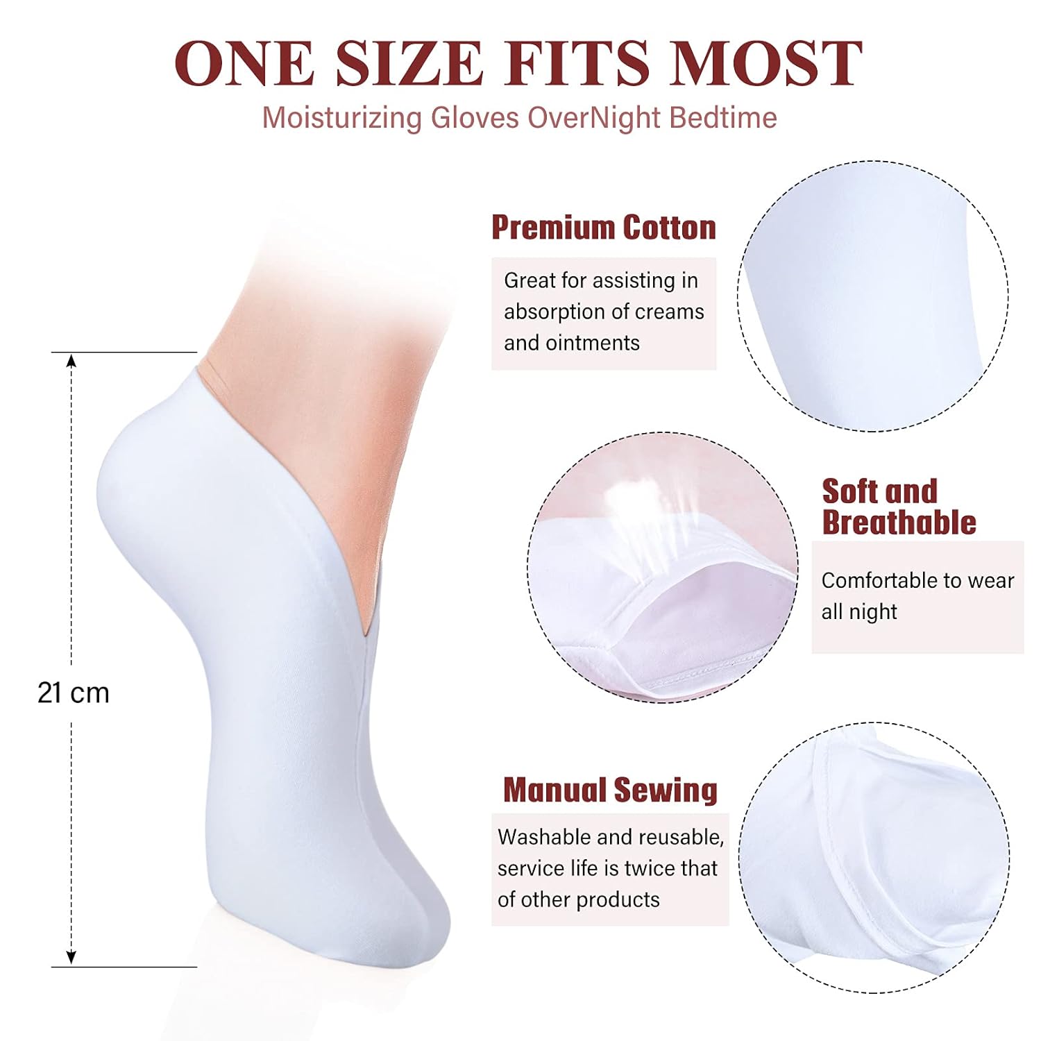 5 Pairs Moisturizing Socks Overnight Spa Socks for Dry Feet, Moisture Enhancing Socks, Cosmetic Moisturizing Socks for Women and Men, White