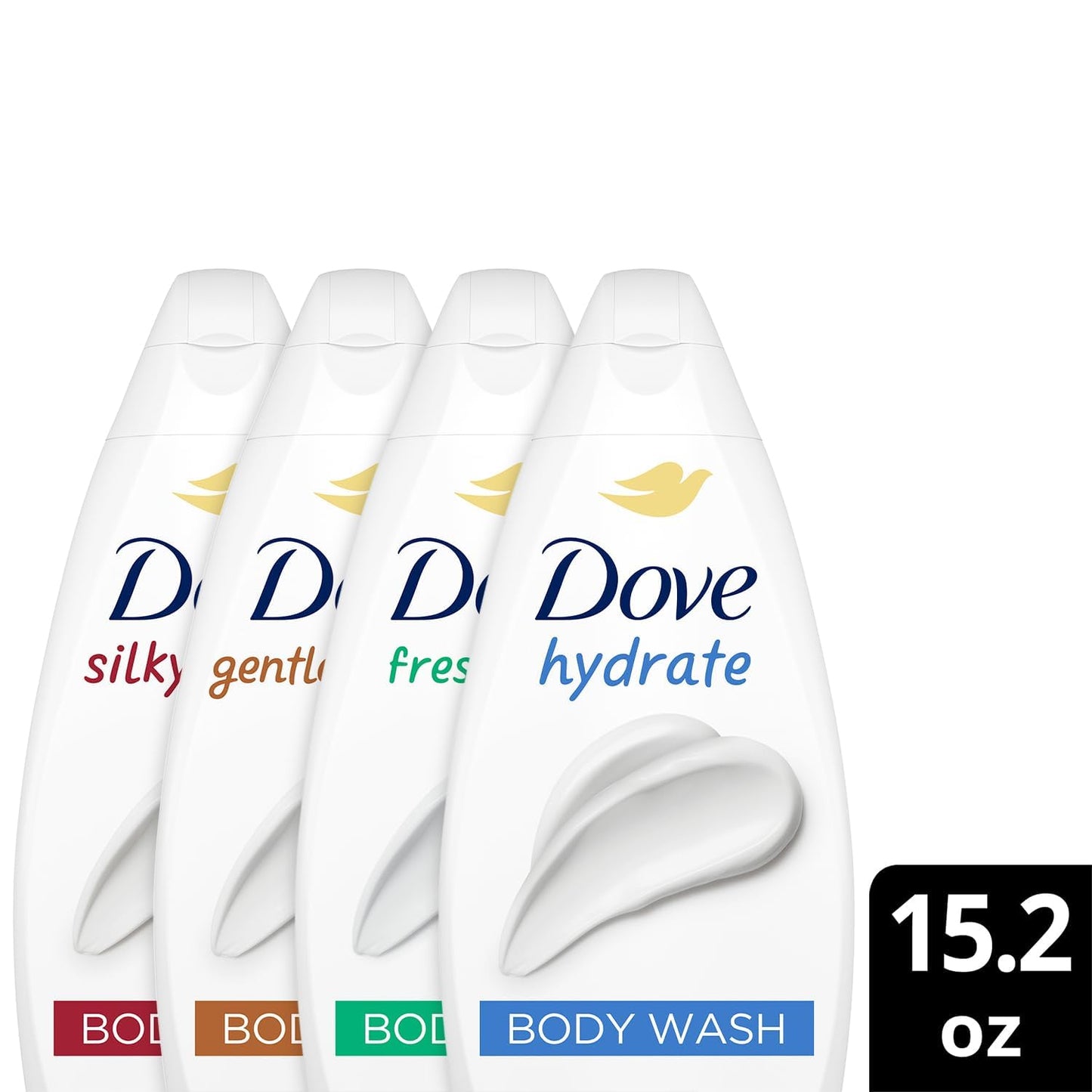 Dove Body Wash Variety 6-Pack – Hydrate, Gentle Pamper, Fresh Care, and Silky Velvet, 15.22 Oz Ea