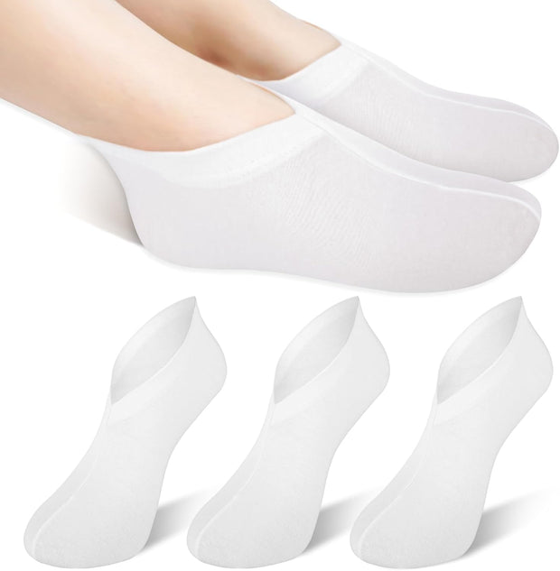 3 Pairs Moisturizing Socks for Dry Feet, Cracked Heel Repair - Overnight Lotion Cotton Socks, Gel Spa Moisture Enhancing for Women and Men, White