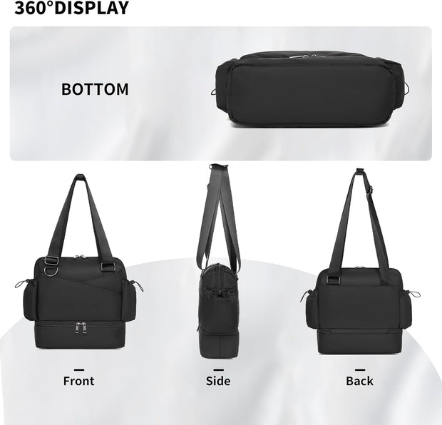 Small Gym Bag for Women,Mini Gym Duffle Bag with Independent Compartment Lightweight Gym Tote Bag Sport Duffle Bag for Travel Workout Dance Yoga-Black