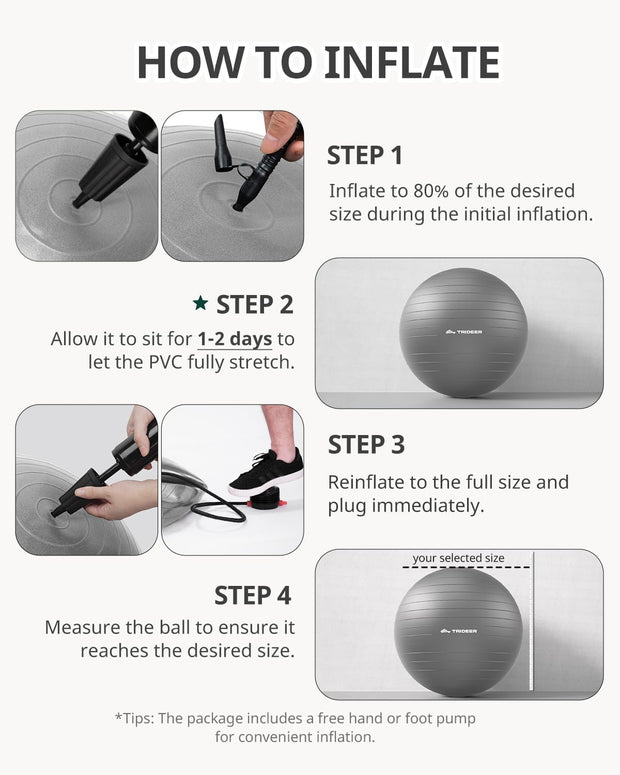 Trideer Yoga Ball – Anti-Burst Exercise Ball for Pregnancy, Office, Birthing, Stretching & Core Workout – Home Gym & Therapy