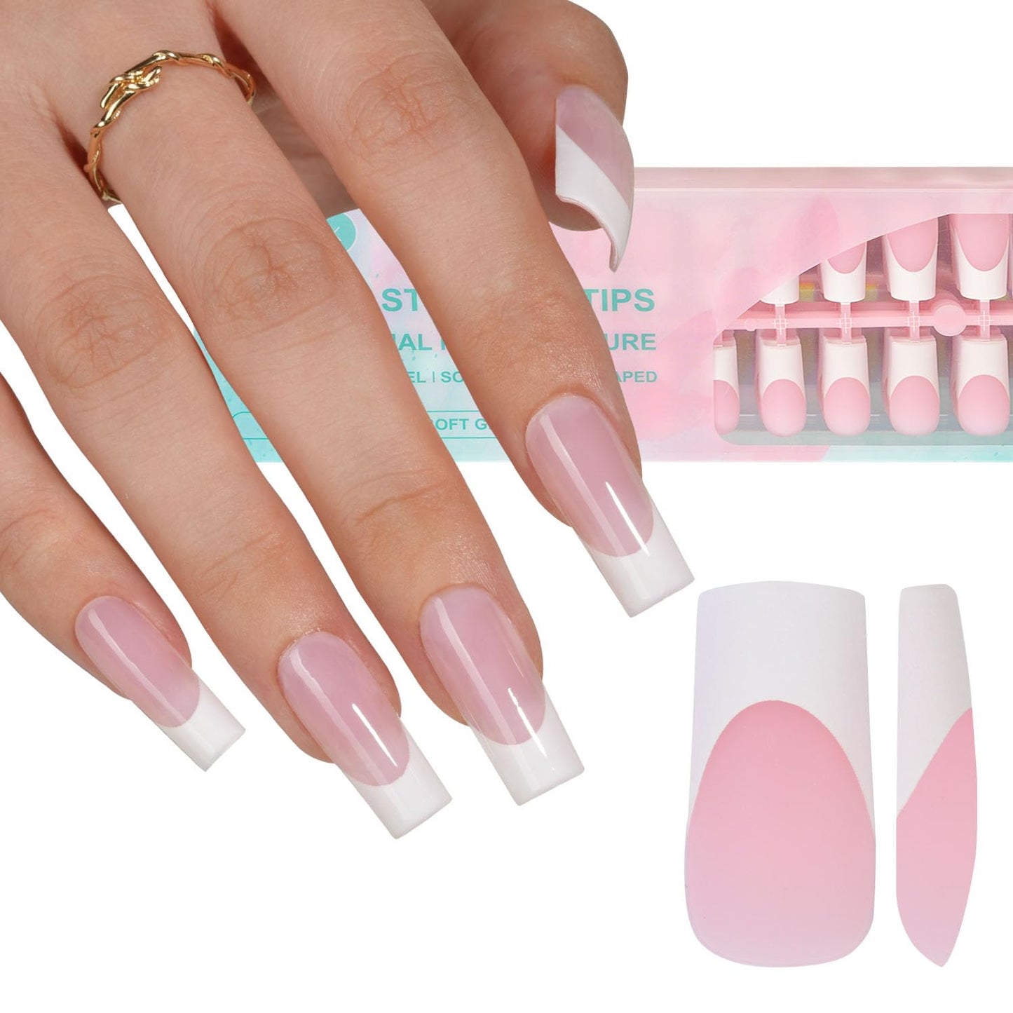 Misssix Deep French Gel Nail Tips, 150Pcs French Tip Press on Nails Long Square Brown, No Need to File 3 in 1 Tips Pre-lasting, Fake Nails for Nail Art DIY 15 Sizes