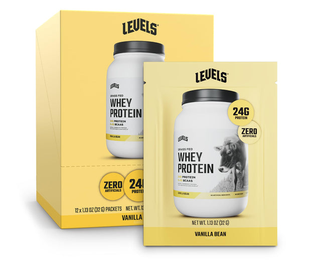 Levels Grass Fed Whey Protein Powder, No Artificials, 24G of Protein, Vanilla Bean, 2LB