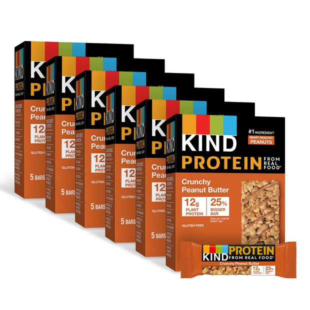 KIND PROTEIN Healthy Snack Bar, Crunchy Peanut Butter, 12g Plant Protein, Gluten Free Snack Bars, 1.76 OZ, (30 Count)