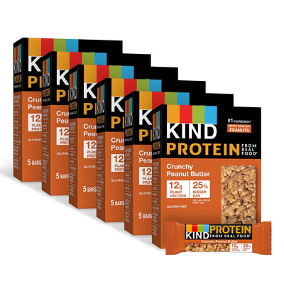 KIND PROTEIN Healthy Snack Bar, Crunchy Peanut Butter, 12g Plant Protein, Gluten Free Snack Bars, 1.76 OZ, (30 Count)