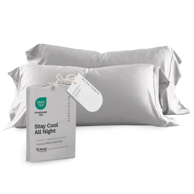 Olive + Crate Tencel Eucalyptus Pillowcases - 100% Tencel Lyocell Cooling Pillow Cases for Hot Sleepers - Hypoallergenic, Moisture-Wicking, Silk Alternative, Vegan - King Size Set of 2 [Moss]