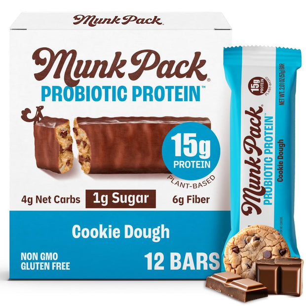 Munk Pack Sampler Pack Probiotic Protein Bars | Keto-Friendly 15g Plant Protein, 1g Sugar, 4g Net Carbs - Vegan, Low Carb, Gluten-Free Healthy Snacks | 5 Count