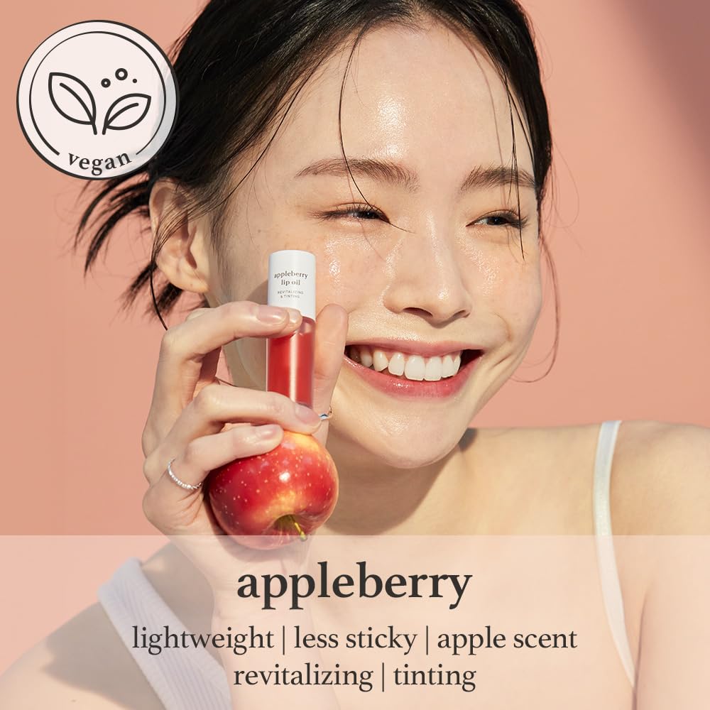 NOONI Korean Hydrating Lip Oil - Appleberry | Long-Lasting, Moisturizing, Plumping, Revitalizing for Dry Lips, Waterproof, No Peel Off, Hydrating, Nourishing Crystal Clear, 0.12 FL Oz