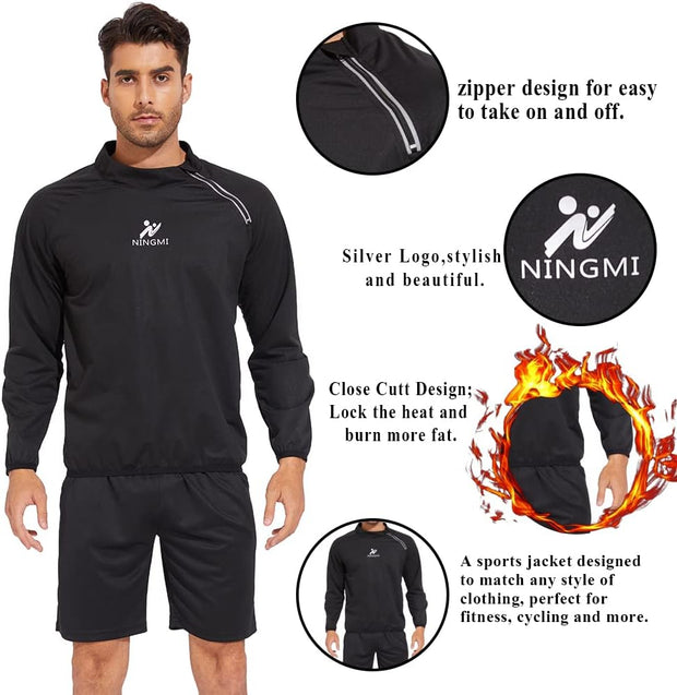 Sauna Jacket Men Sweat Shirt Gym Workout Jacket Fitness Boxing Exercise Long Sleeve Sauna Sweat Suits