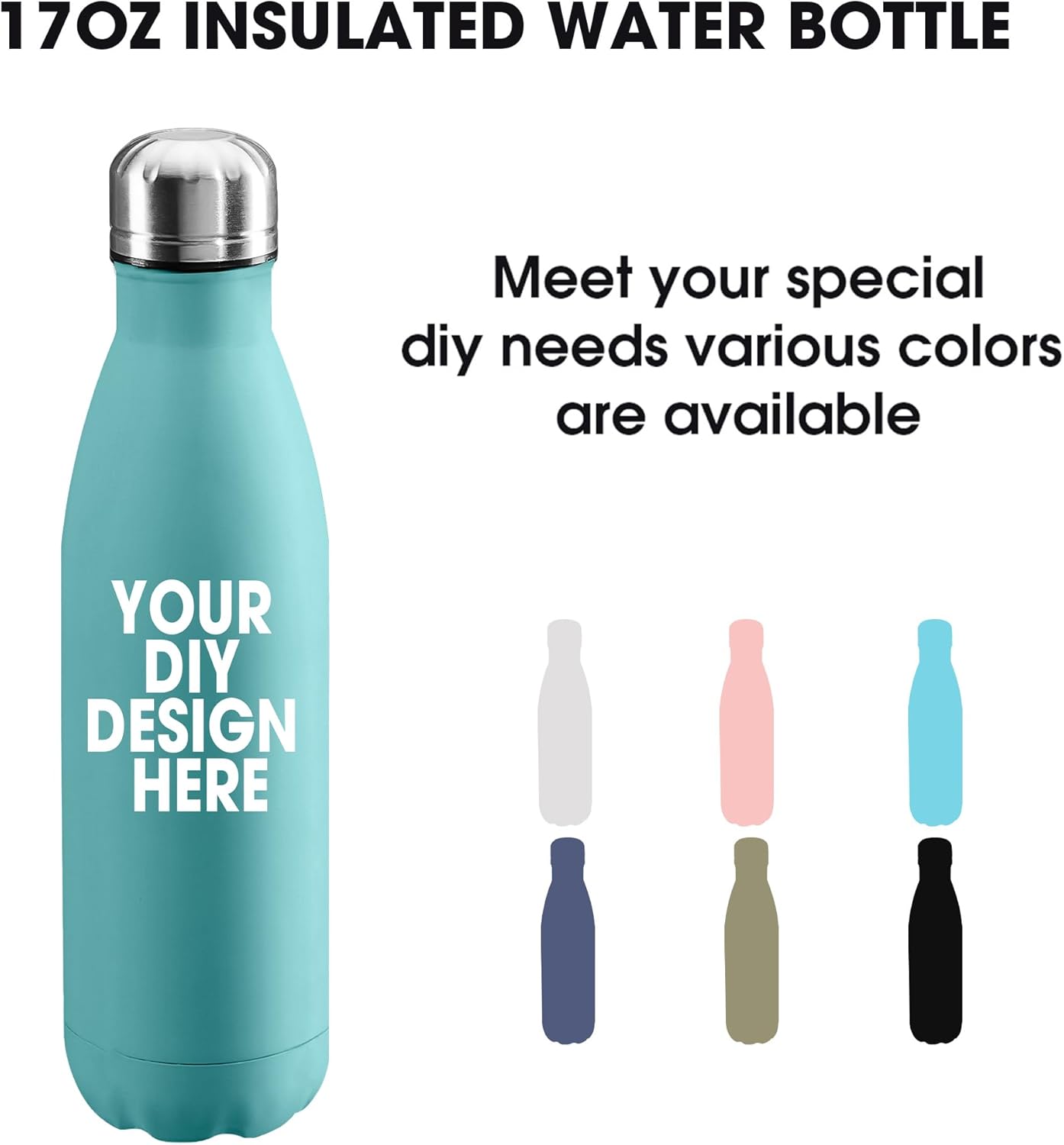 Personalized Custom Water Bottles 17oz Stainless Steel Double Wall Insulated Leakproof Cups for Sports Outdoors With Colorful Text Logo Print in USA
