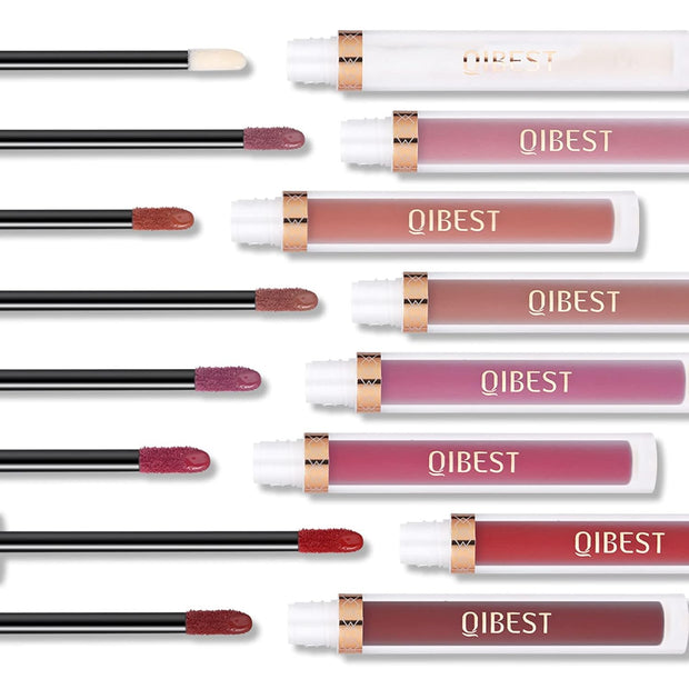 QiBest 7Pcs Matte Liquid Lipstick + 1Pcs Lip Plumper Makeup Set Kit, Pigmented Long Lasting Lip Gloss Set, Velvet Waterproof Halloween Lip Makeup Valentine's Gift Sets for Girls and Women