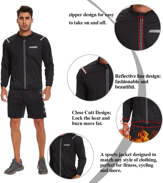 LAZAWG Men Sauna Suit Workout Sweat Jacket Zipper Gym Sauna Shirt Heat Trapping Sweat Top