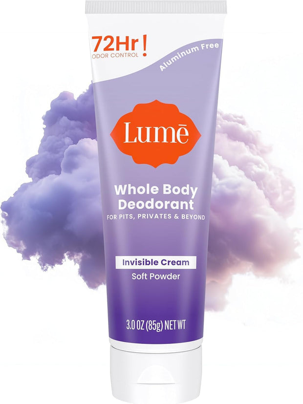 Lume Whole Body Deodorant - Invisible Cream Tube - 72 Hour Odor Control - Aluminum Free, Baking Soda Free, Skin Safe - 3.0 ounce (Clean Tangerine)