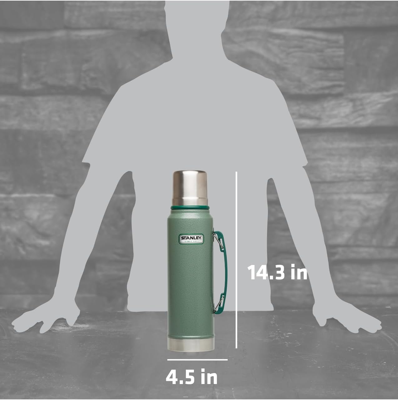 Stanley Heritage Classic Vacuum Bottle with Handle 1.1 qt | Wide Mouth with Leakproof Cup Lid | Keep Drinks Hot or Cold for Travel | Insulated Stainless Steel Thermos | BPA-Free | Hammertone Green