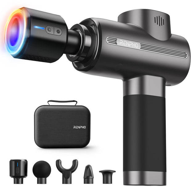 RENPHO Massage Gun Deep Tissue with Heat and Cold Head, Handheld Muscle Massager Therapy with Carry Case, Percussion Body Masajeador for Men Women Athletes Back Upgrade, Active Thermacool