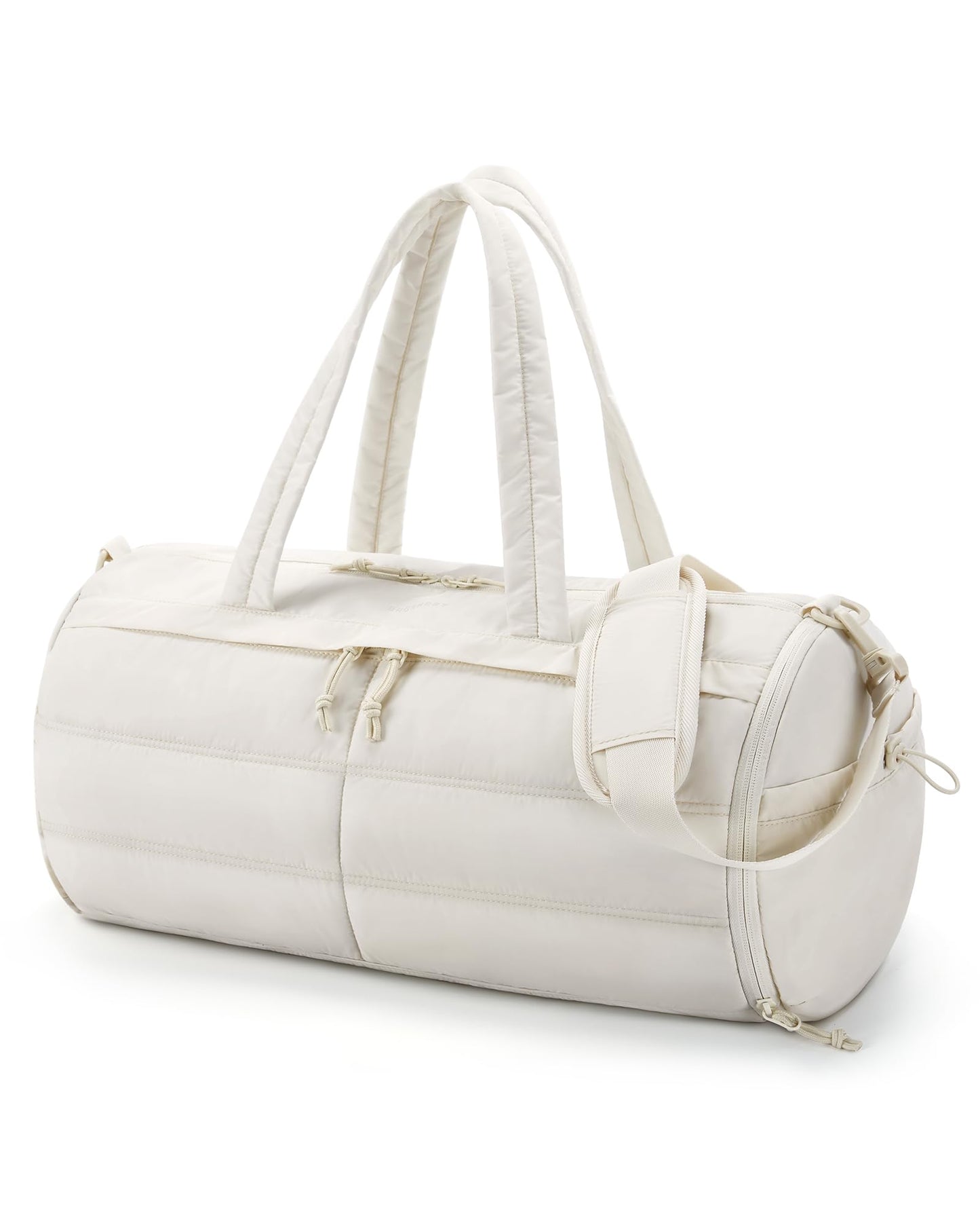 BAGSMART Puffer Gym Bag for Women, Lightweight Duffel Bag with Shoe Compartment, Weekender Bags with Wet Pocket, Workout Overnight Carry on Bag for Travel, Light Tan