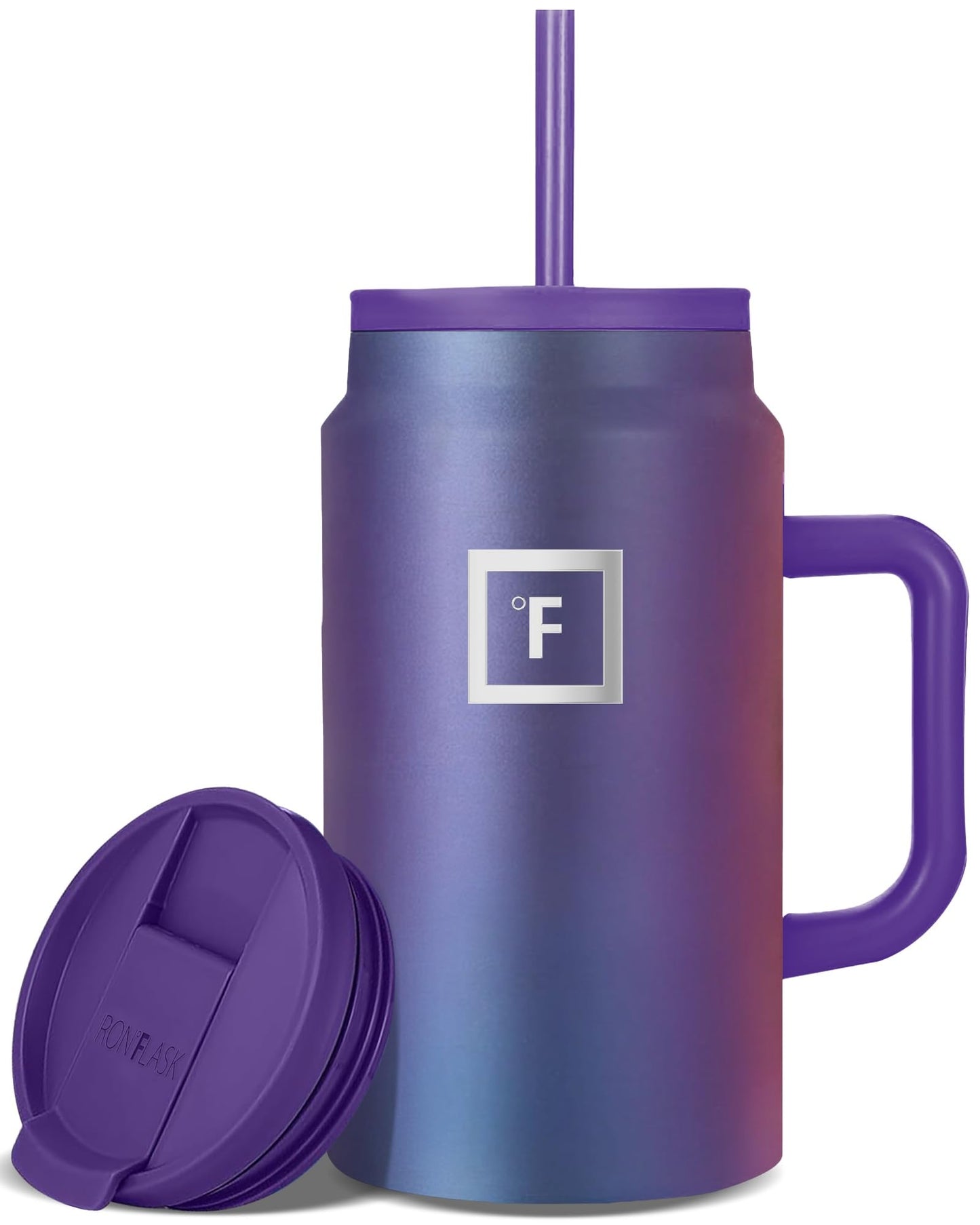 IRON °FLASK Co-Pilot Insulated Mug w/Straw & Flip Cap Lids - Cup Holder Bottle for Hot, Cold Drink - Leak-Proof - Water, Coffee Portable Travel Mug - Aurora, 32 Oz