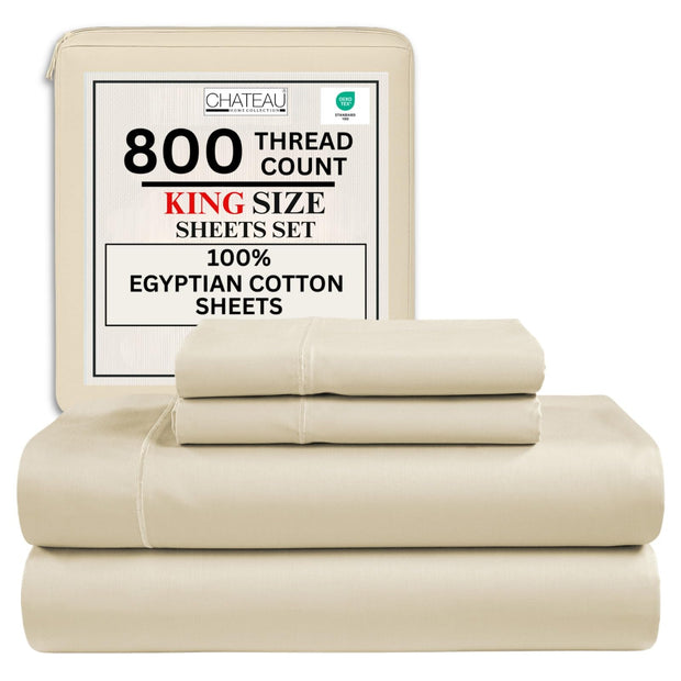 100% Egyptian Cotton Sheets King Size Sheets Set with Fully Elasticated Fitted Sheet & Pillowcase sets, 800 TC Hotel Collection Deep Pocket King Sheet Set, No Pill Soft Breathable Luxury White Bedding
