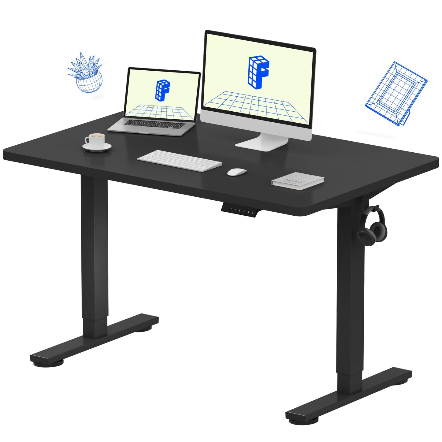 FLEXISPOT EN1 Whole-Piece Standing Desk, 48 x 24 Inches Height Adjustable Desk Stand up Desk Home Office Table for Computer Laptop (White Frame + Maple Desktop)