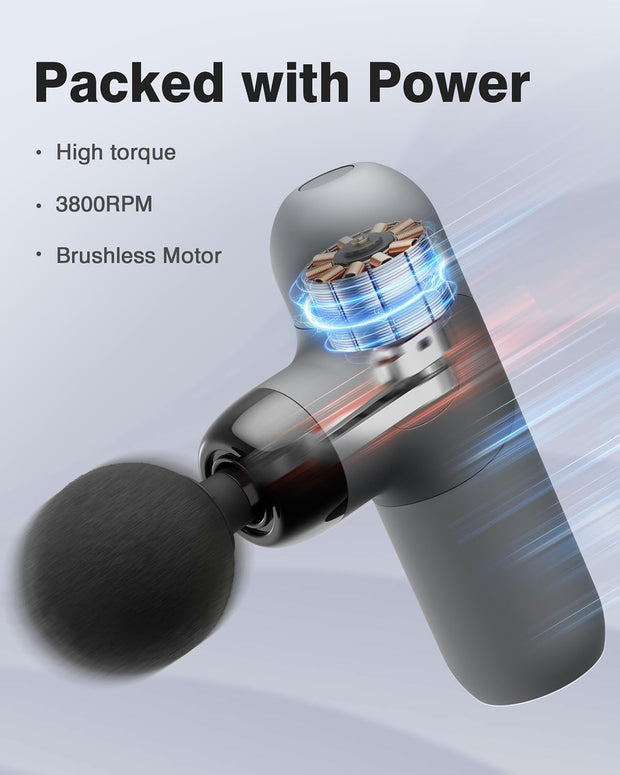 Mini Massage Gun, Percussion Muscle Massager for Back Pain Relief, Compact Sports Travel Massage Gun with 6 Massage Heads 4 Speeds, Gift for Her, Home, Athletes