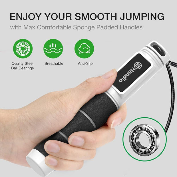 Jump Rope, H Handio Jump Rope with Counter, Workout Jumping Rope with Steel Ball Bearings, Adjustable Length Speed Skipping Rope for Men Women Kids Home Gym, Crossfit, Fitness Exercise