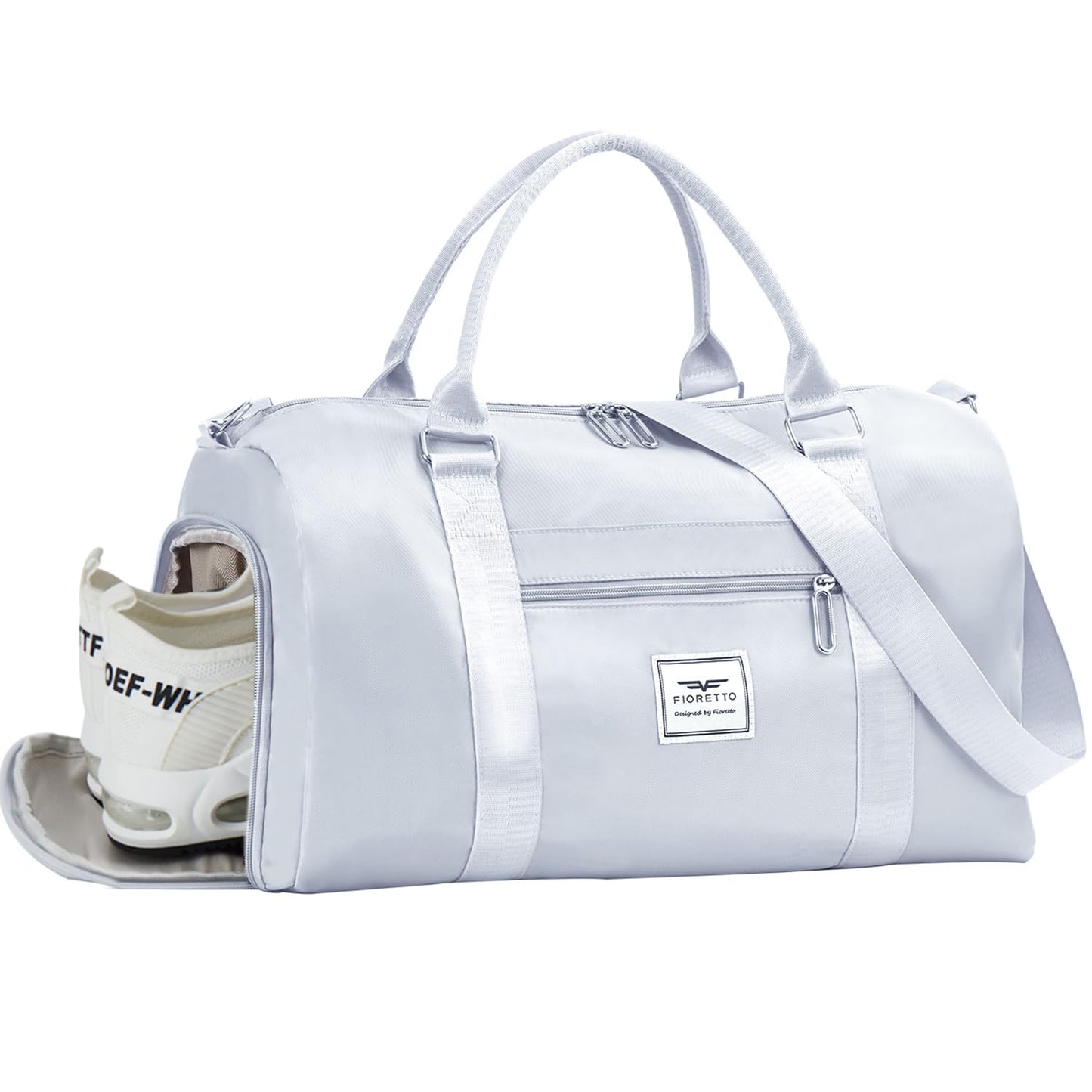 FIORETTO Womens Gym Tote Duffle Bag with Wet Pocket & Shoe Compartment, Sports Duffel Overnight Weekender Hospital Workout Carry on Bag for Girls, Ideal for Travel, Swimming, Dance, Ballet Beige