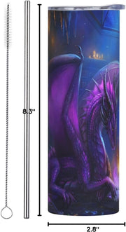 Purple Dragon Art Tumbler 20 Oz Coffee Cup with Lid and Straw Stainless Steel Mug Insulated Tumbler Travel Mug Home Office Gifts
