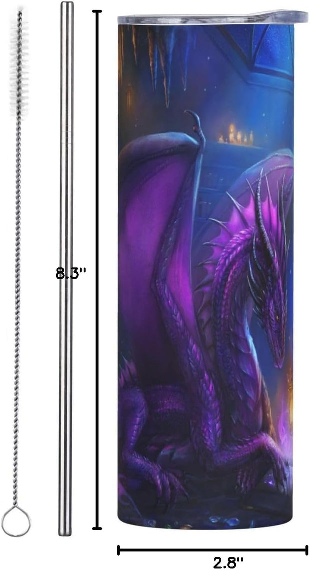 Purple Dragon Art Tumbler 20 Oz Coffee Cup with Lid and Straw Stainless Steel Mug Insulated Tumbler Travel Mug Home Office Gifts