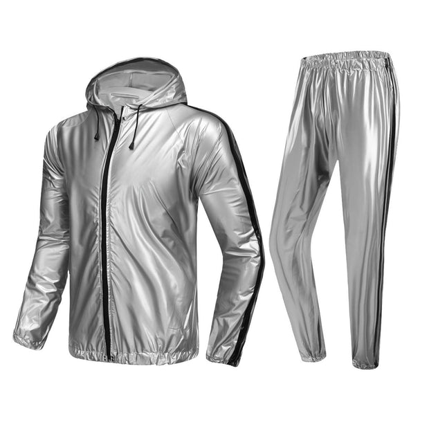 MulYeeh Weight Loss Sweat Suit Anti-Rip Heavy Duty Full-Zip Sauna Suit Fitness Exercise Gym Top Pant with Hood for Men Women