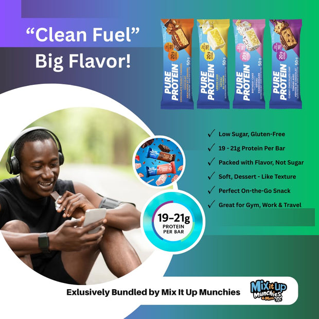 Pure Protein Bars Variety Pack | 10 flavors | High Protein, Nutritious Snacks to Support Energy, Low Sugar, Gluten free. (Bundled for you by Mix it up)