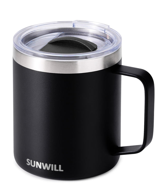 SUNWILL Travel Coffee Mug with Lid, Insulated Tumbler with Handle, 14 oz Stainless Steel Cup for Ice, Water, Tea, Rose Gold