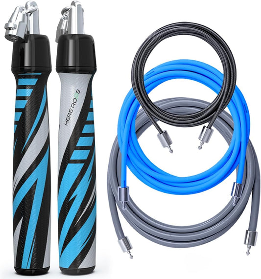 Hererope 3 In 1 Jump Rope for Men & Women, 1/6lb, 1/4lb, 1/2lb Interchangeable Weighted Jump Rope Set with Precision Ball-Bearing, Anti-Slip Leather Grip - Jump Ropes for Fitness, Speed Training, Endurance Building & Total Body Workout
