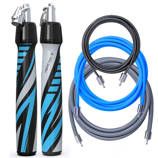 Hererope 3 In 1 Jump Rope for Men & Women, 1/6lb, 1/4lb, 1/2lb Interchangeable Weighted Jump Rope Set with Precision Ball-Bearing, Anti-Slip Leather Grip - Jump Ropes for Fitness, Speed Training, Endurance Building & Total Body Workout