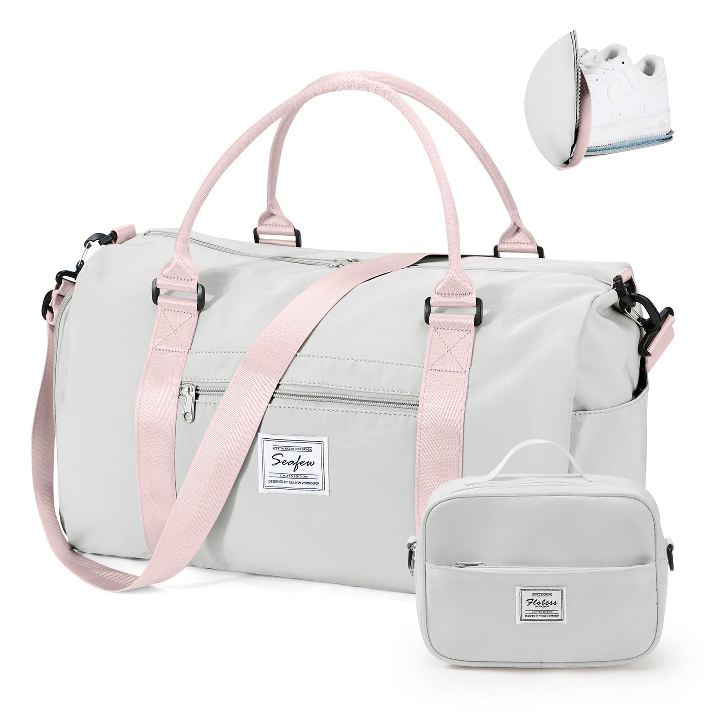 Gym Bags for Women Men with Shoes Compartment,Sports Duffle Bags Personal item travel Duffel Tote Bag Small Carry on Weekender Overnight Bag Workout Dance Bags Hospital Holdalls Grey Green