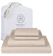 Threadmill Luxury 100% Cotton King Size Sheets Set- 800 Thread Count Jacquard Celine Hotel White, Better Than Egyptian Cotton,4 Pc Striped Bed Set, Damask Bed Sheets with 16" Deep Pocket