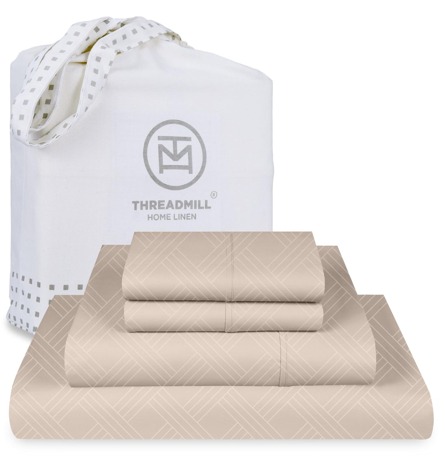 Threadmill Luxury 100% Cotton King Size Sheets Set- 800 Thread Count Jacquard Celine Hotel White, Better Than Egyptian Cotton,4 Pc Striped Bed Set, Damask Bed Sheets with 16" Deep Pocket