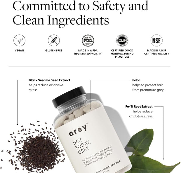 Not Today, Grey Daily Hair Supplement | Slows Grey Hair Growth & Repigment | Promotes Healthier, Thicker Hair | Biotin, B +D Vitamins & Proprietary Complex | Vegan & Gluten Free (3 Month Supply)