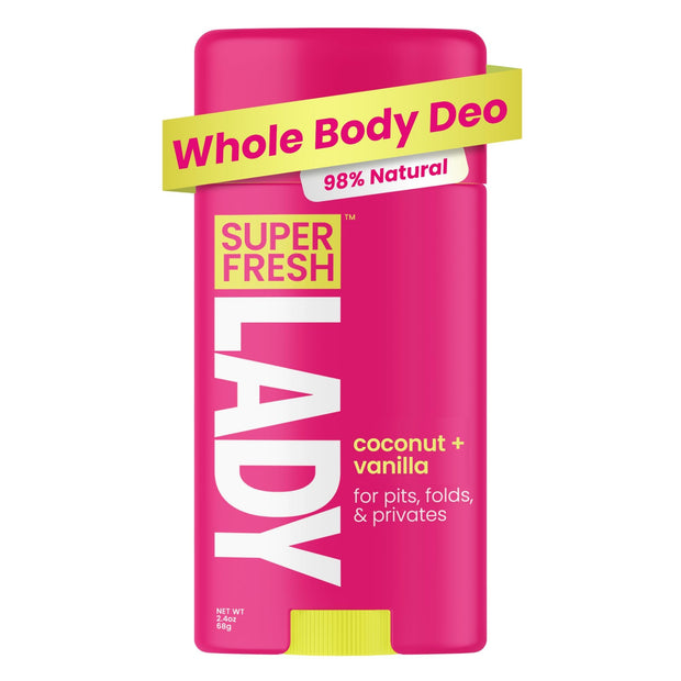Super Fresh Lady Natural Deodorant Stick for Women Aluminum Free Whole Body Odor Control for Armpits Underboob Thighs Crotch and Lady Parts Coconut Vanilla Scent Twin Pack for Sensitive Skin Freshness