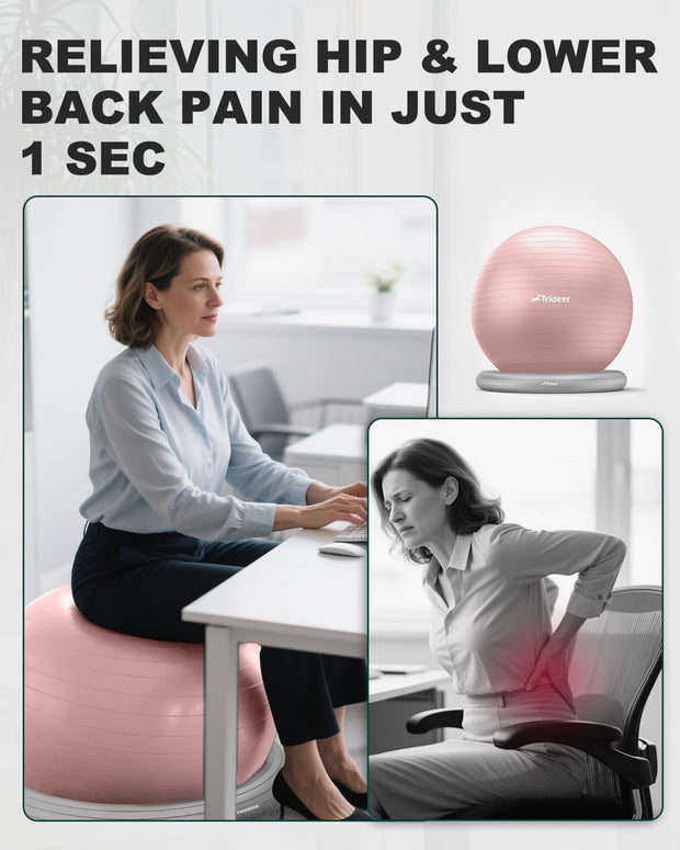 Trideer Exercise Yoga Ball Chair with Base for Home Office Desk, Stability & Fitness Ball Seat to Relieve Back Pain, Home Gym Workout for Abs, Pregnancy Ball with Pump