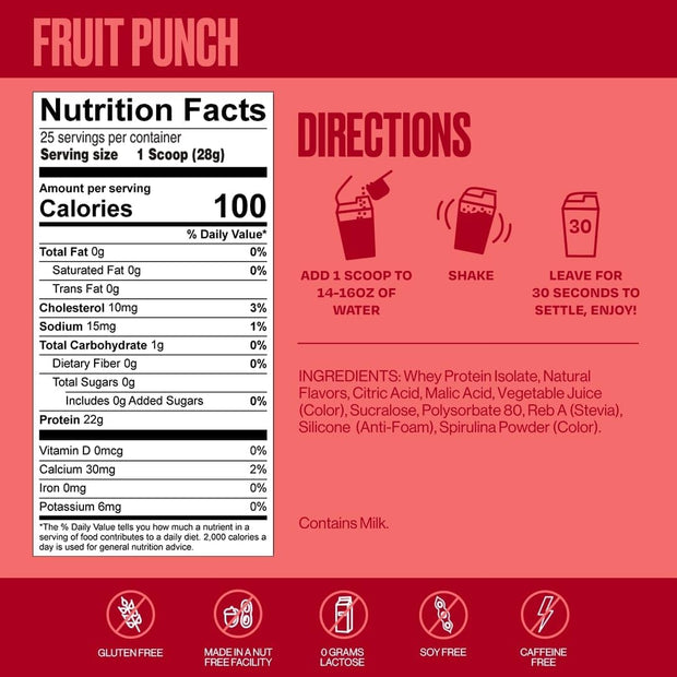 SEEQ Clear Protein Powder - Fruit Punch - 25 Servings - 22g Clear Whey Protein Isolate - Zero Sugar - 0g Lactose - Allergen Friendly - GLP1 Support - Bone Health - Muscle Post Workout Recovery