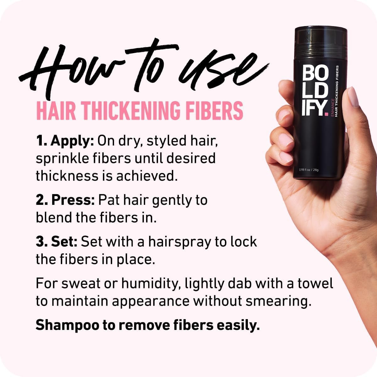 BOLDIFY Hair Fibers (2 x 56g) - Fill In Thinning and Fine Hair for an Instantly Fuller, Thicker Look - 14 Shades for Women & Men - Black
