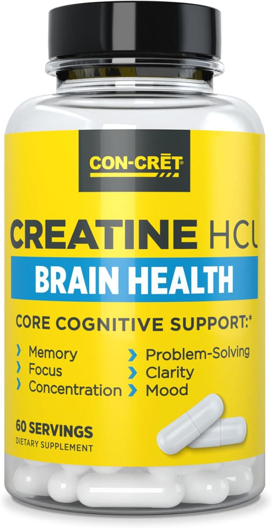 Creatine HCl for Brain Health Capsules – Clinically Tested Support for Memory, Focus, Concentration, Problem-Solving, Clarity, and Mood.* | Made in USA (60 Day Supply)