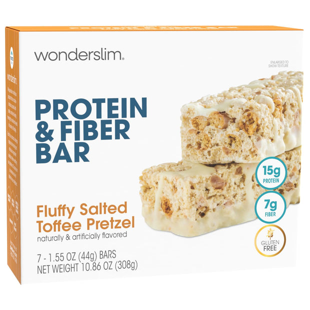 Wonderslim High Fiber Protein Bars, Fluffy S'more Crisp | 15g Protein, 8g Fiber | Low Sugar, Low Carb | Healthy Indulgence | Satisfying, Supports Energy & On-the-Go Convenience, 7 Pack