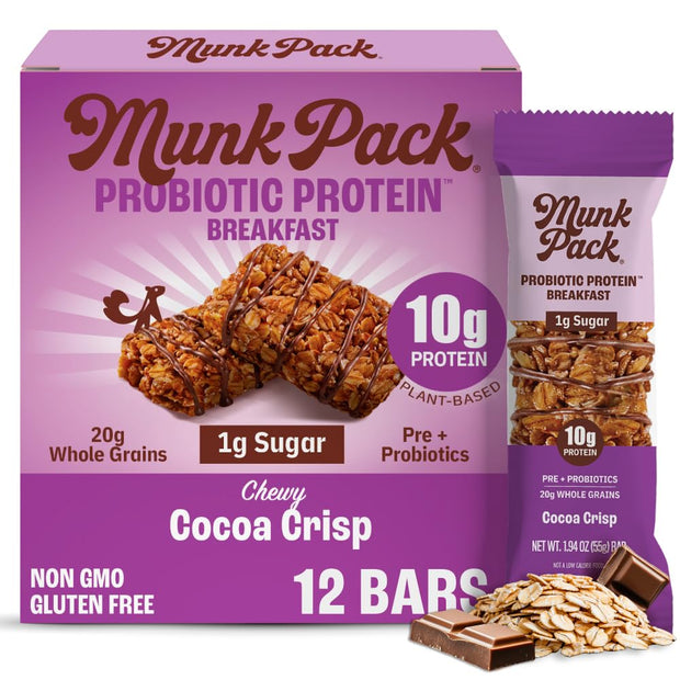 Munk Pack Sampler Pack Probiotic Protein Snack Bars Stocking Stuffers | 10g Plant Protein, 1g Sugar, 6g Fiber |Diabetic-Friendly Ideal Breakfast Bars - On-the-Go Snacks, Gluten-Free, Non-GMO | 5 Count