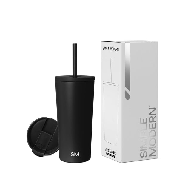 Simple Modern Insulated Tumbler with Lid and Straw | Iced Coffee Cup Reusable Stainless Steel Water Bottle Travel Mug | Gifts for Women Men Her Him | Classic Collection | 24oz | Midnight Black